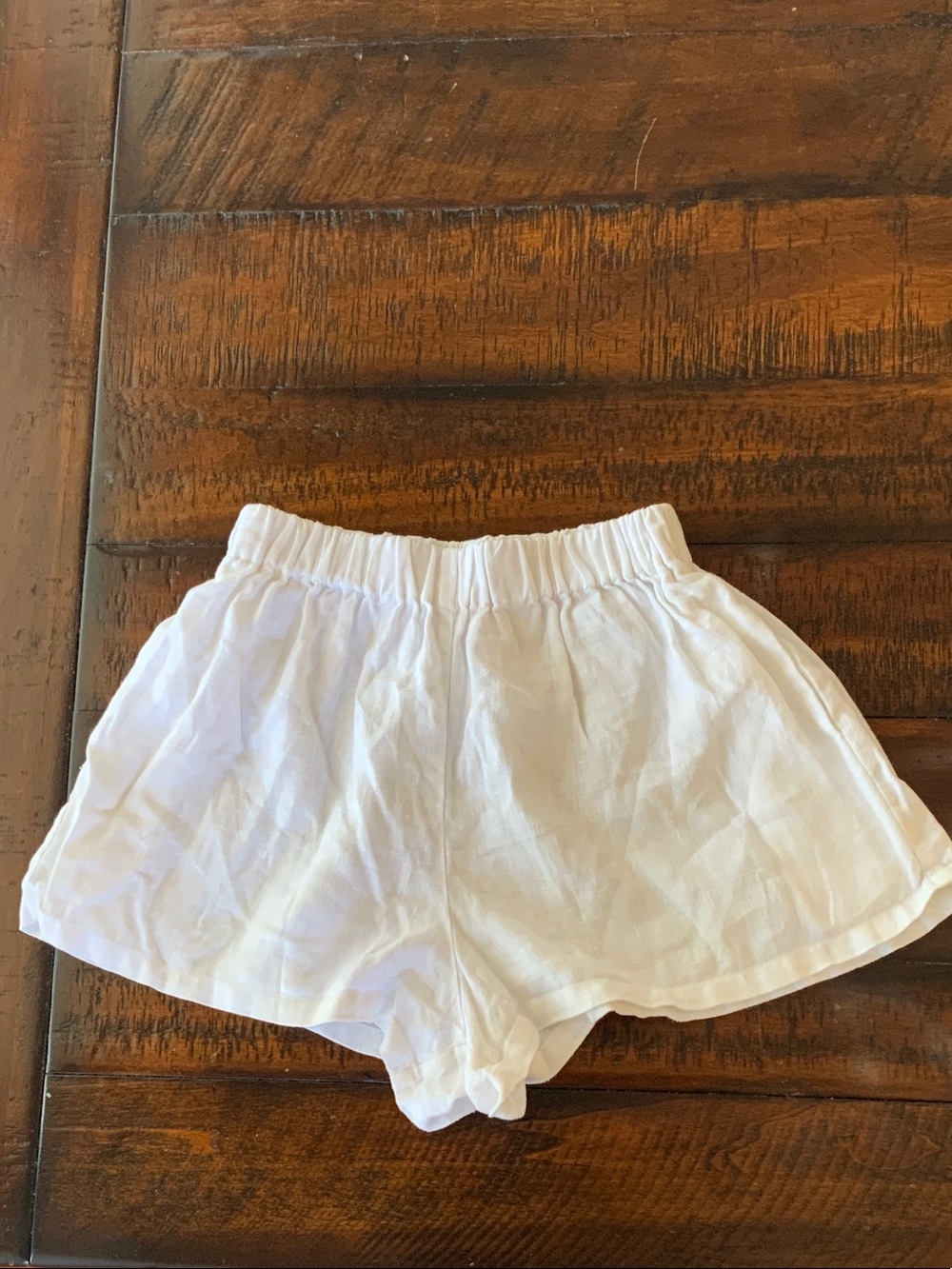 Posse White 100 % Linen Elastic-Waist Shorts XS